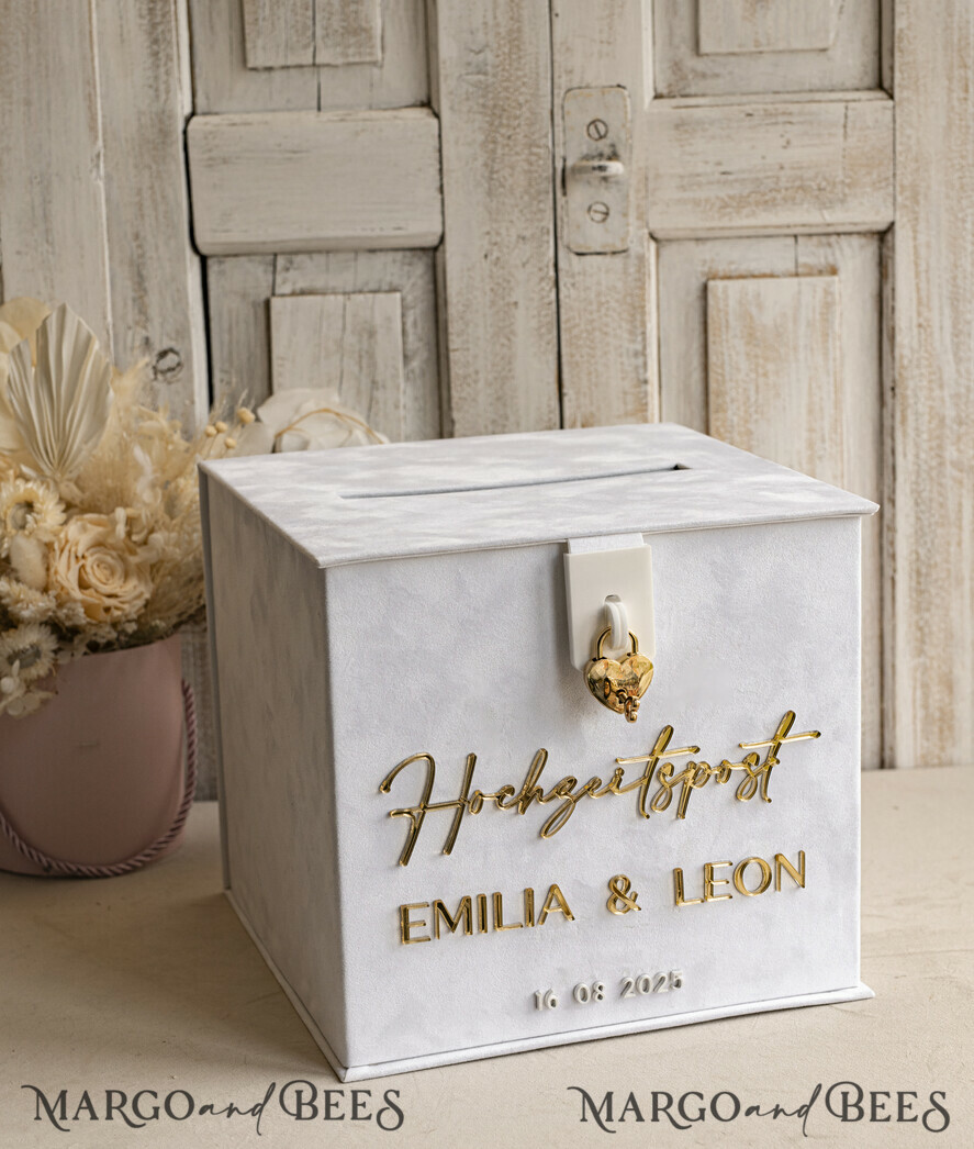 KARTONBOXEN  
 Hochzeitspost Briefbox Hochzeitspost Briefbox, Spardose aus Samt für Hochzeiten, weißer Samt