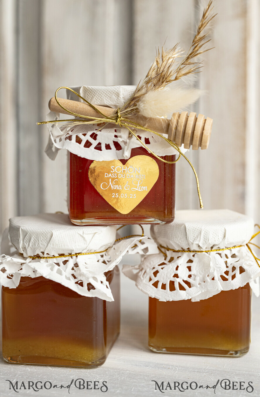 HOCHZEITSGESCHENKE Gastgeschenke Hochzeit Personalisierte Gastgeschenkgläser mit Blütenhonig Gastgeschenke Hochzeit Honig, Honiggeschenkglas mit Honig, handgemachte Gastgeschenke zur Hochzeit