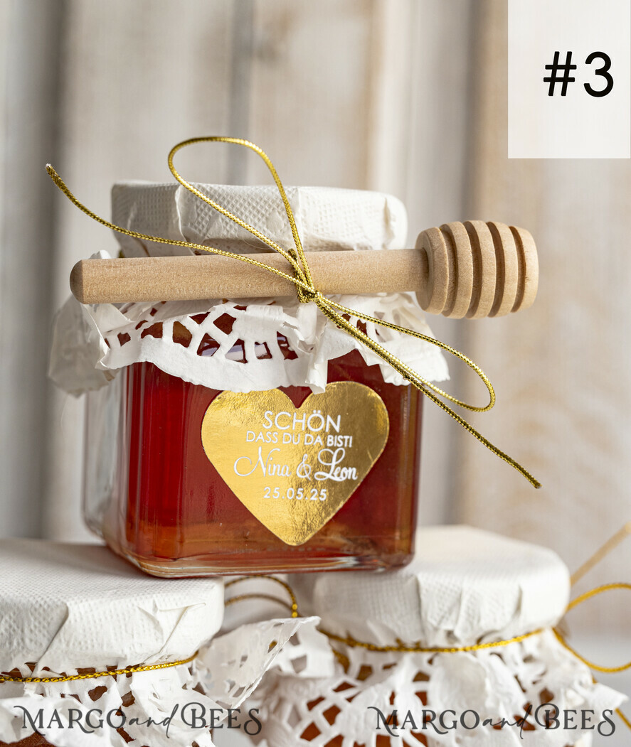 HOCHZEITSGESCHENKE Gastgeschenke Hochzeit Personalisierte Gastgeschenkgläser mit Blütenhonig, Gastgeschenke Hochzeit Honig, Honiggeschenkglas mit Honig, handgemachte Gastgeschenke zur Hochzeit.