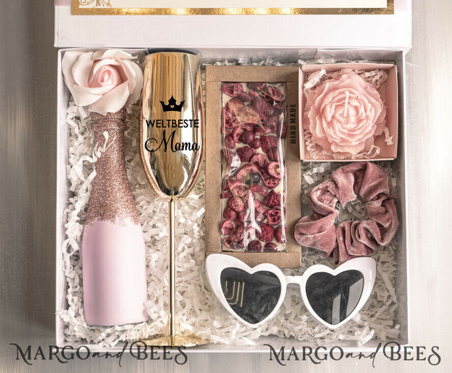 Geschenke zum Muttertag Geschenkset Entspannung Geschenkidee zum Muttertag – Exklusives Geschenkset für Mama mit Statuette, Champagnerglas & Schmuck