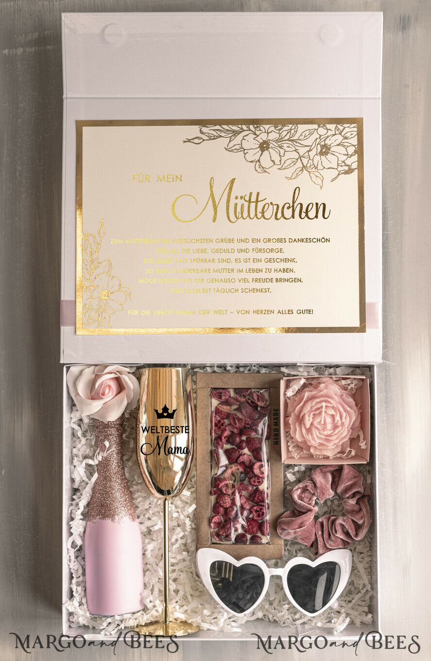 Geschenke zum Muttertag Geschenkset Entspannung Geschenkidee zum Muttertag – Exklusives Geschenkset für Mama mit Statuette, Champagnerglas & Schmuck