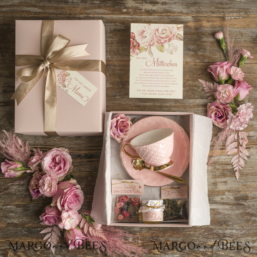 Geschenke zum Muttertag Geschenkset mit Tasse Geschenkset mit Tasse – Kaffee, Tee, Honig & Karte – Geschenkbox zum Muttertag für Mama