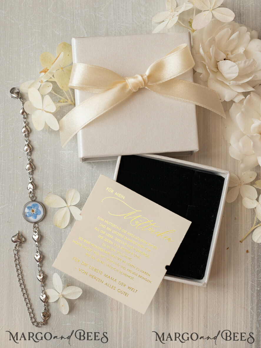 Geschenke zum Muttertag Schmuck für Mama zum Muttertag Geschenk für Mama – Armband mit Vergissmeinnicht-Blume in Geschenkbox mit Widmung