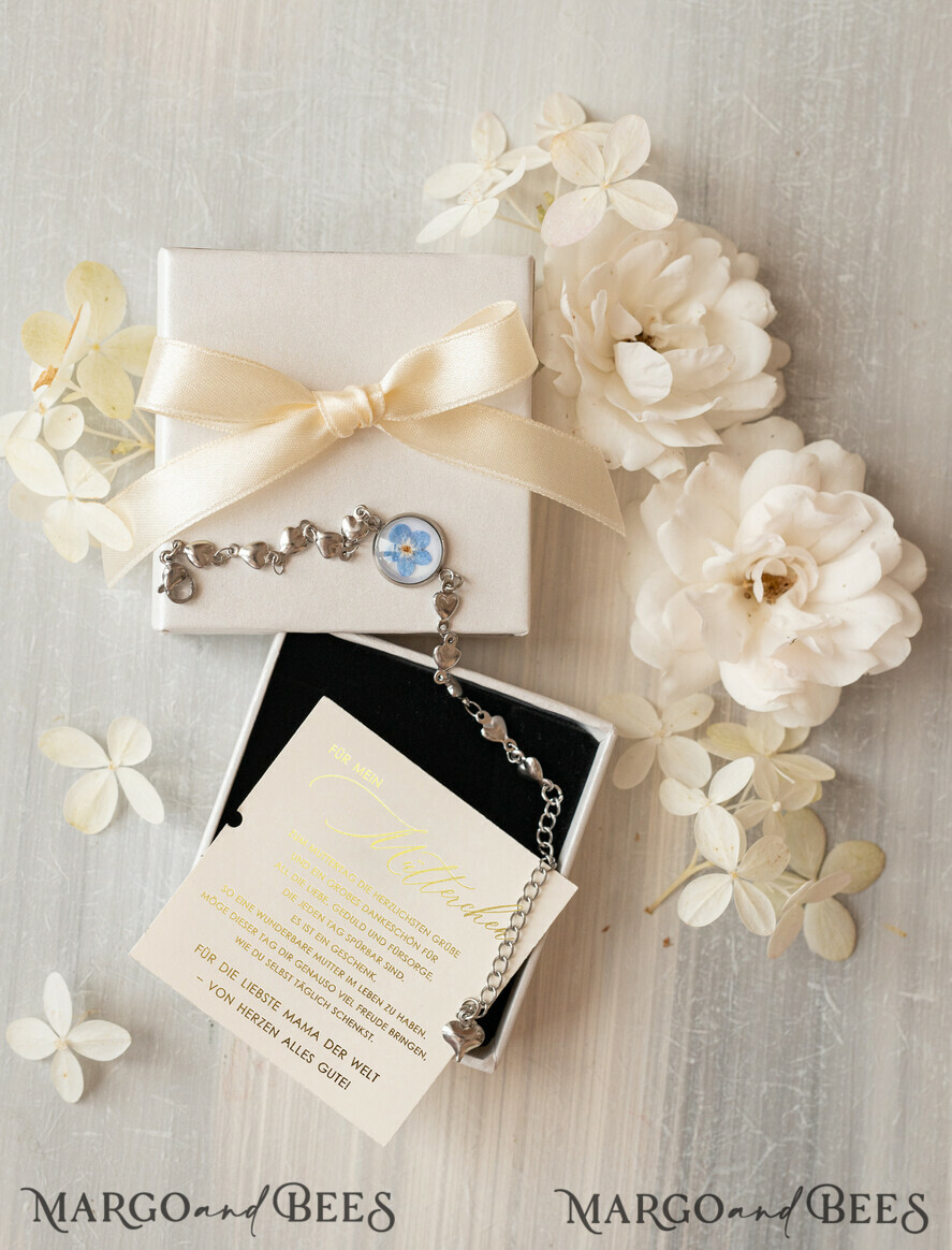 Geschenke zum Muttertag Schmuck für Mama zum Muttertag Geschenk für Mama – Armband mit Vergissmeinnicht-Blume in Geschenkbox mit Widmung