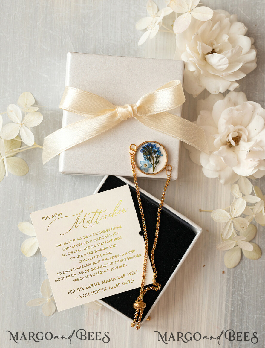 Geschenke zum Muttertag Schmuck für Mama zum Muttertag Geschenk für Mama – Armband mit Vergissmeinnicht-Blume in Geschenkbox mit Widmung