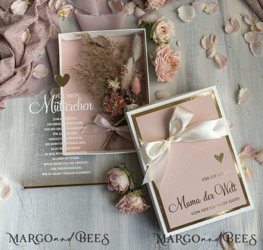 Geschenke zum Muttertag Grußkarten für Mama Statuette mit Widmung für Mama – Geschenk in eleganter Box mit Trockenblumen & Herz Geschenk zum Muttertag Geschenkidee zum Muttertag