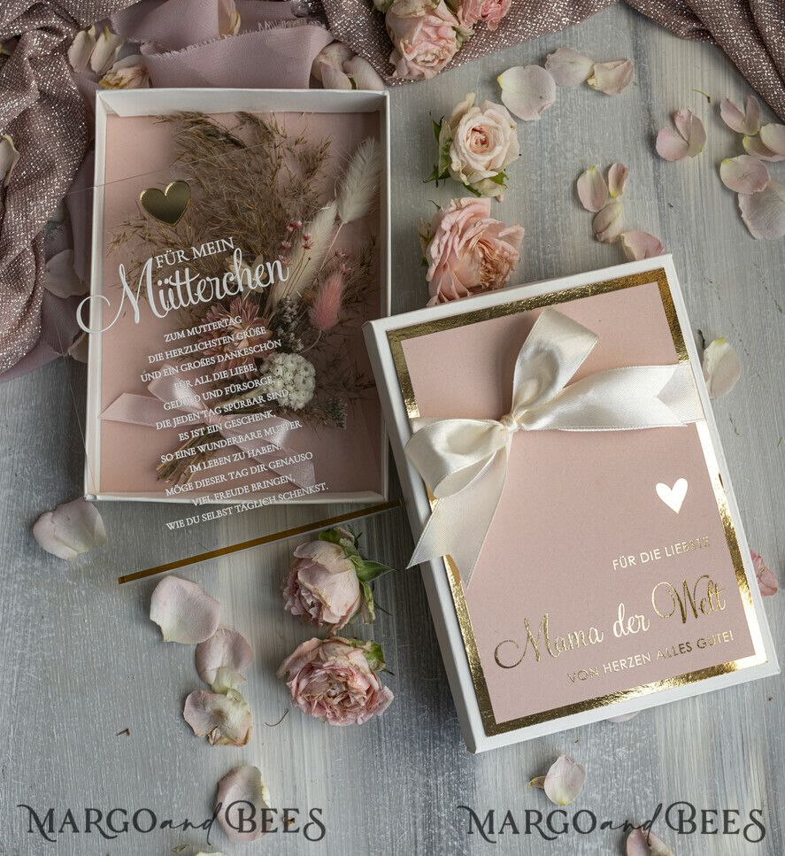 Geschenke zum Muttertag Grußkarten für Mama Statuette mit Widmung für Mama – Geschenk in eleganter Box mit Trockenblumen & Herz Geschenk zum Muttertag Geschenkidee zum Muttertag