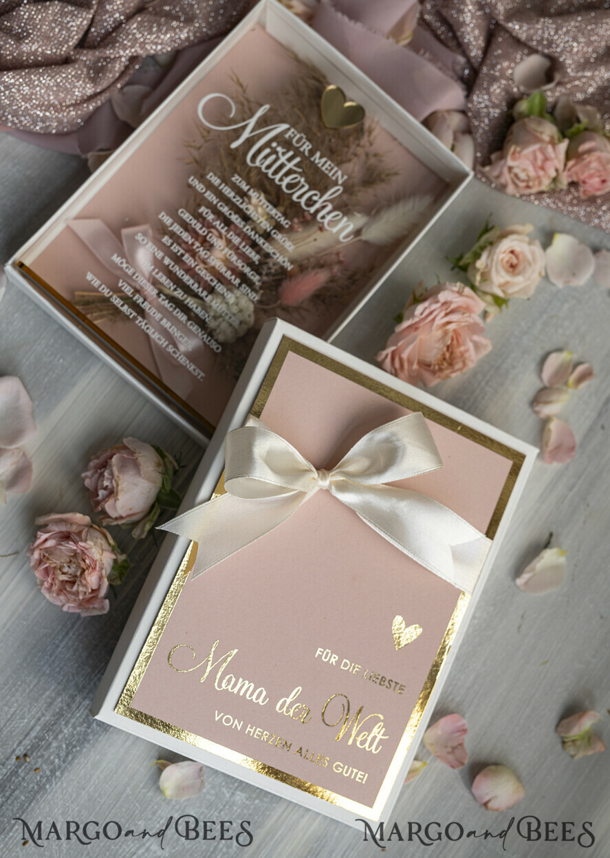 Geschenke zum Muttertag Grußkarten für Mama Statuette mit Widmung für Mama – Geschenk in eleganter Box mit Trockenblumen & Herz Geschenk zum Muttertag Geschenkidee zum Muttertag