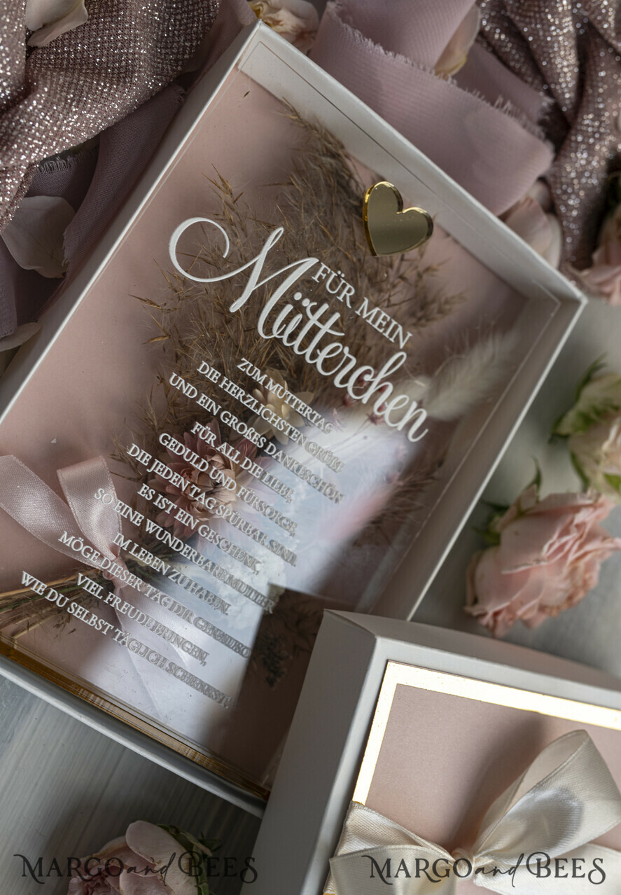 Geschenke zum Muttertag Grußkarten für Mama Statuette mit Widmung für Mama – Geschenk in eleganter Box mit Trockenblumen & Herz Geschenk zum Muttertag Geschenkidee zum Muttertag