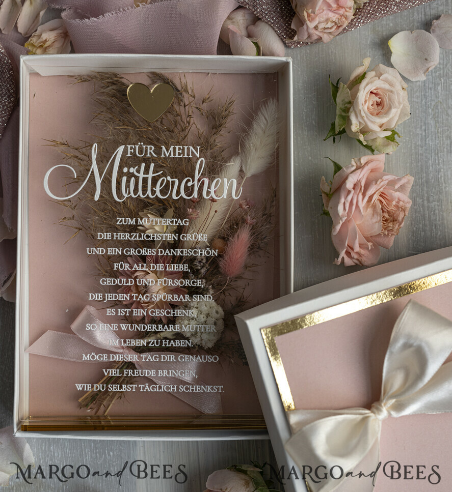 Geschenke zum Muttertag Grußkarten für Mama Statuette mit Widmung für Mama – Geschenk in eleganter Box mit Trockenblumen & Herz Geschenk zum Muttertag Geschenkidee zum Muttertag