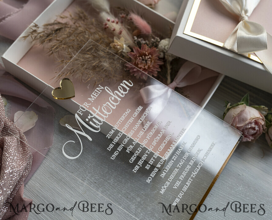 Geschenke zum Muttertag Grußkarten für Mama Statuette mit Widmung für Mama – Geschenk in eleganter Box mit Trockenblumen & Herz Geschenk zum Muttertag Geschenkidee zum Muttertag