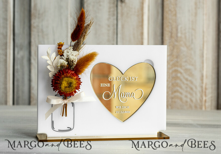 Geschenke zum Muttertag Grußkarten für Mama Acryl-Statuette mit Widmung & Trockenblumen – Muttertagskarte mit Herz Geschenk für Mama zum Muttertag.