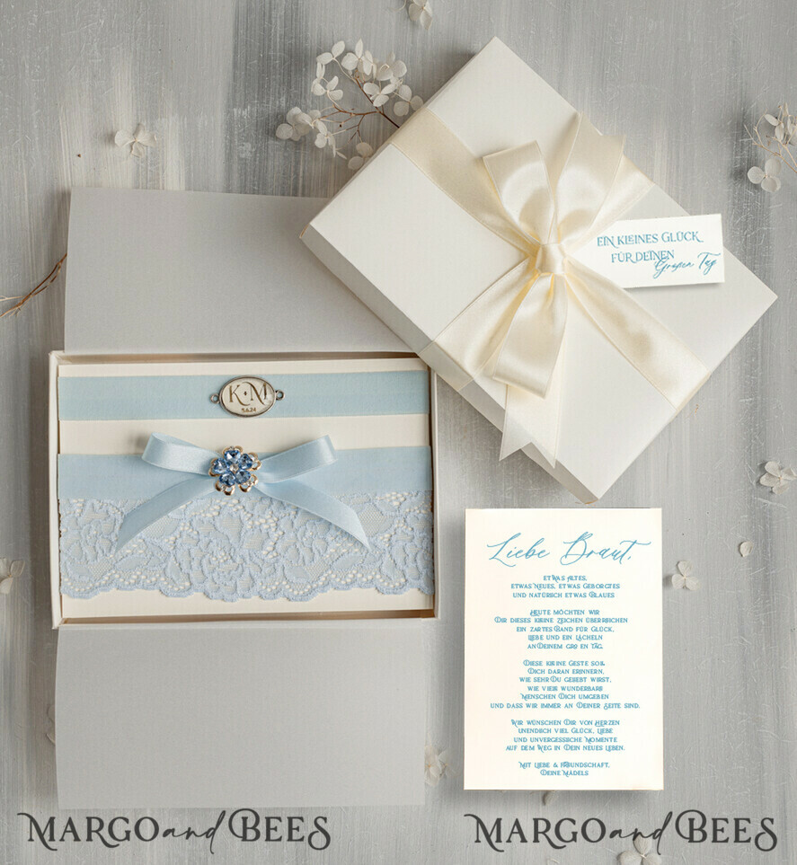 BRAUT Bolero, Kleider, Strumpfband Geschenkidee für die Braut Strumpfband Doppeltes Strumpfband-Set für die Braut – edel & romantisch in Geschenkbox mit Gedicht – perfektes Geschenk zur Hochzeit