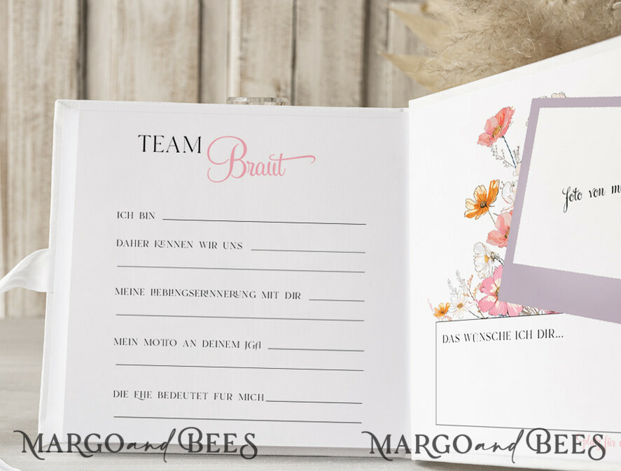 Hochzeitsfeier Einladungen JGA geschenk braut JGA Gästebuch für die Braut – Buch mit Schleife & Fragen an Freundinnen – personalisiert