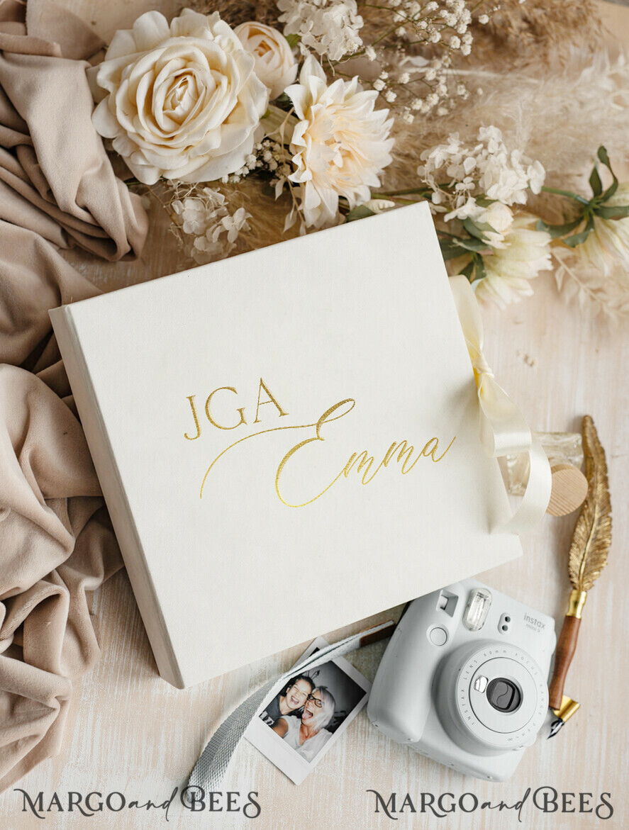 Hochzeitsfeier Einladungen JGA geschenk braut JGA Kartenbox aus Samt – personalisiert mit goldener Prägung, inkl. Gästekarten für die Braut