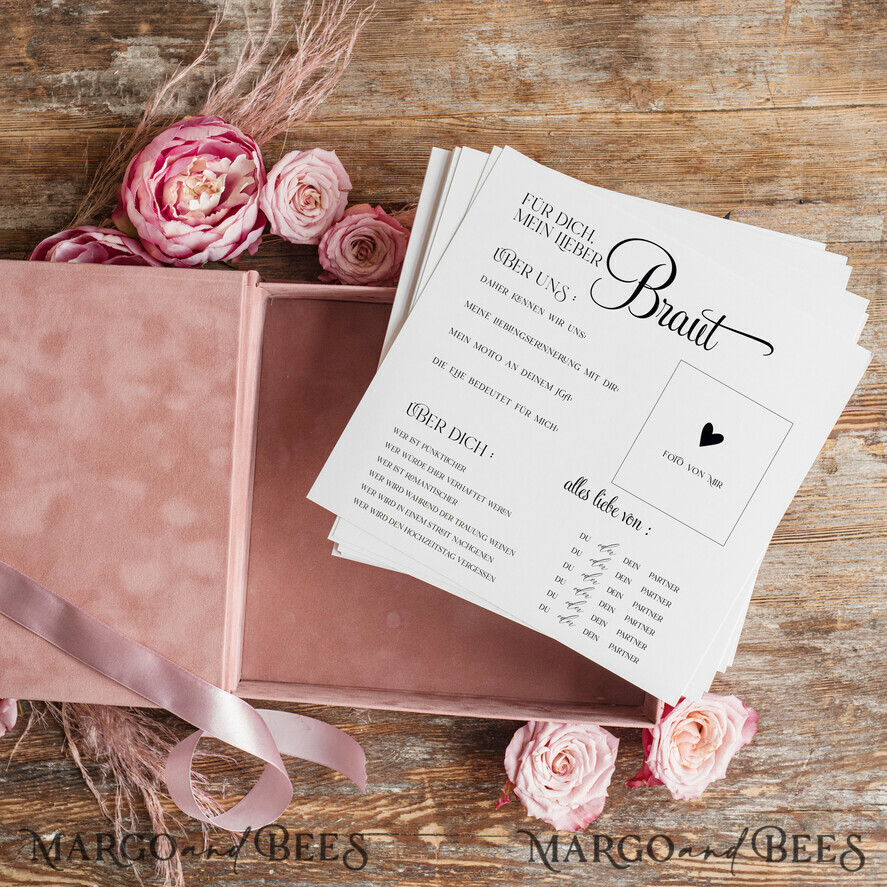 Hochzeitsfeier Einladungen JGA geschenk braut JGA Kartenbox aus Samt – personalisiert mit goldener Prägung, inkl. Gästekarten für die Braut
