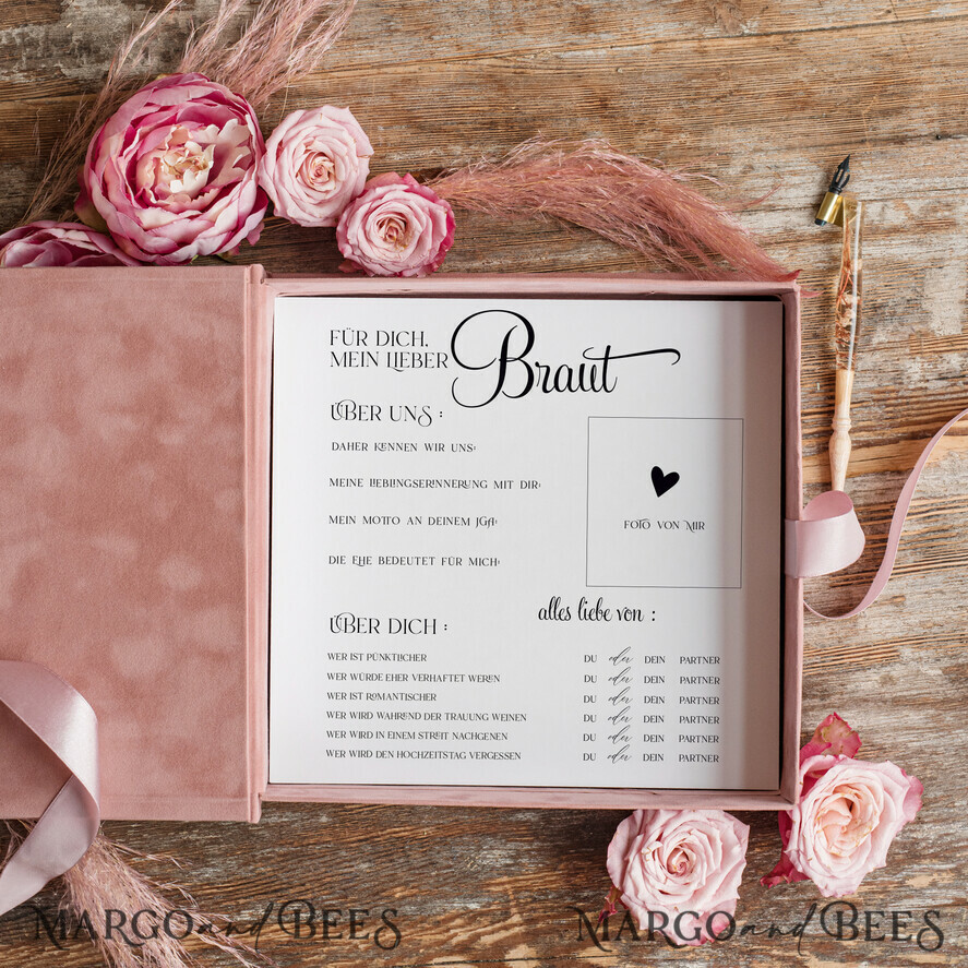 Hochzeitsfeier Einladungen JGA geschenk braut JGA Kartenbox aus Samt – personalisiert mit goldener Prägung, inkl. Gästekarten für die Braut