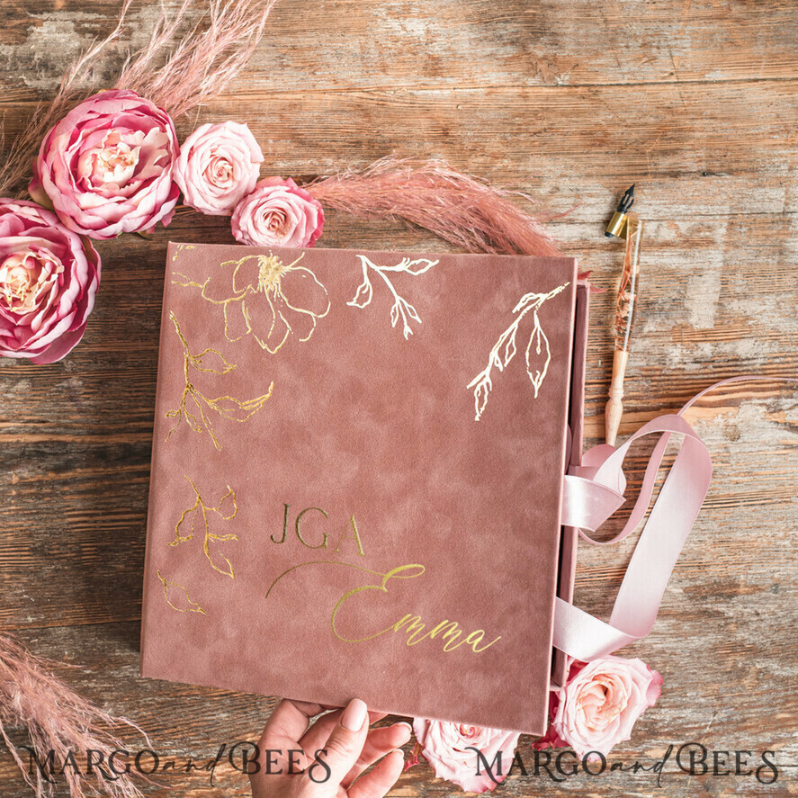 Hochzeitsfeier Einladungen JGA geschenk braut JGA Kartenbox aus Samt – personalisiert mit goldener Prägung, inkl. Gästekarten für die Braut