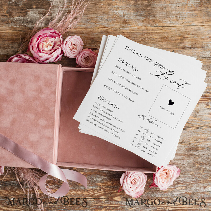 Hochzeitsfeier Einladungen JGA geschenk braut JGA Kartenbox aus Samt – personalisiert mit goldener Prägung, inkl. Gästekarten für die Braut