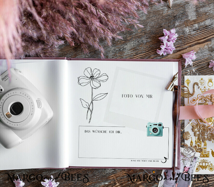 Hochzeitsfeier Einladungen JGA geschenk braut JGA Gästebuch für die Braut – Velour-Buch mit Schleife & Fragen an Freundinnen – personalisiert