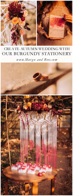 PLATZKARTEN / TISCHKARTEN  
 Boho Eleganz Bold Linie Burgunder Hochzeit Platzkarten, zarte rosa Aquarellgrafik, modernes Design Hochzeit Namensschilder, einzigartige Wein Hochzeit Papeterie, editierbare Text Escortkarten3
