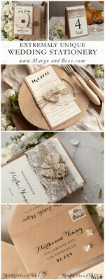 PLATZKARTEN / TISCHKARTEN  
 Spitze Romantische Spitzen-Hochzeitsplatzkarten in Braun und Elfenbein mit braunem Band, ökologische handgefertigte Hochzeitsstationery, elegante Namensschilder für Ihre Hochzeitstische, rustikale Karten.16