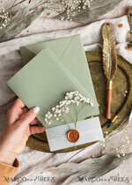 HOCHZEITS EINLADUNGEN rustikal / Landhausstil / Shabby Chic Terracotta Salbeigrünes Hochzeitseinladungset, Natürliche Schleierkraut Blumen Hochzeitseinladung Suite Minimalistische Moderne Boho Gartenhochzeit Einladungen15