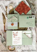 HOCHZEITS EINLADUNGEN rustikal / Landhausstil / Shabby Chic Terracotta Salbeigrünes Hochzeitseinladungset, Natürliche Schleierkraut Blumen Hochzeitseinladung Suite Minimalistische Moderne Boho Gartenhochzeit Einladungen15