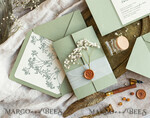 HOCHZEITS EINLADUNGEN rustikal / Landhausstil / Shabby Chic Salbeigrüne Hochzeits-Einladungskarte Set Natürliche Baby-Atemblumen Hochzeits-Einladungen Suite Moderne Boho-Hochzeitskarten Gartenhochzeit15