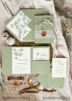 HOCHZEITS EINLADUNGEN rustikal / Landhausstil / Shabby Chic Salbeigrüne Hochzeits-Einladungskarte Set Natürliche Baby-Atemblumen Hochzeits-Einladungen Suite Moderne Boho-Hochzeitskarten Gartenhochzeit15
