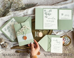HOCHZEITS EINLADUNGEN rustikal / Landhausstil / Shabby Chic Salbeigrüne Hochzeits-Einladungskarte Set Natürliche Baby-Atemblumen Hochzeits-Einladungen Suite Moderne Boho-Hochzeitskarten Gartenhochzeit15
