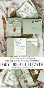 HOCHZEITS EINLADUNGEN rustikal / Landhausstil / Shabby Chic Salbeigrüne Hochzeits-Einladungskarte Set Natürliche Baby-Atemblumen Hochzeits-Einladungen Suite Moderne Boho-Hochzeitskarten Gartenhochzeit15