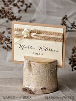 PLATZKARTEN / TISCHKARTEN  
 Rustikale Eco-Hochzeitsplatzkarten Minimalistische Ecru Hochzeitsplatzkarten, rustikale Namensschilder, romantische Hochzeitsnamensschilder mit Blumendekor, natürlichem Jute und ecrufarbenem Schleifenband, rustikale Platzkarten.3