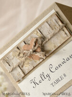 PLATZKARTEN / TISCHKARTEN  
 Rustikale Eco-Hochzeitsplatzkarten Romantische Eco-Hochzeitsplatzkarten mit Rinde und Jute-Band, braune und elfenbeinfarbene Namensschilder mit Holzherz, rustikale Hochzeitsstationery, elegante Hochzeitsplatzkarten.5