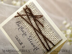 PLATZKARTEN / TISCHKARTEN  
 Rustikale Eco-Hochzeitsplatzkarten Rustikale Eco Braune Hochzeitsplatzkarten, Ivory-Burlap und braunes Bindfaden, Schwarzer Druck, Zarte Hochzeitsstationery, Rustikale Hochzeitsbegleitkarte, Bearbeitbarer Text3