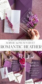 HOCHZEITS EINLADUNGEN blumig / Boho / Aquarell Heather Acryl Hochzeitskarten Set, Boho Pflaume Herbst Hochzeits Einladung Suite, Plexi Elegante Bohemian Hochzeitsstationery Minimalistische Hochzeitskarten14