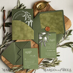 HOCHZEITS EINLADUNGEN blumig / Boho / Aquarell Italienisches Hochzeitsset, Olive Arch Hochzeitskarten, Hochzeitskarten für Hochzeiten im Ausland in Griechenland, Samt olivgrüne Hochzeitsstationery.5