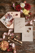 HOCHZEITS EINLADUNGEN blumig / Boho / Aquarell Hochzeitseinladungset elegant mit kalligraphischem Druck floralen pastellpfirsich37