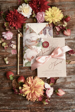 HOCHZEITS EINLADUNGEN blumig / Boho / Aquarell Hochzeitseinladungset elegant mit kalligraphischem Druck floralen pastellpfirsich37