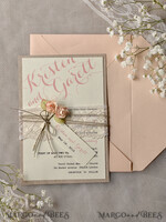 HOCHZEITS EINLADUNGEN vintage Spitze / rustikale Spitze Pfirsich Rustikale Hochzeitskarten mit echtem Spitzen-Mindestinvitation perfekt für eine Sommer-Landhochzeit7