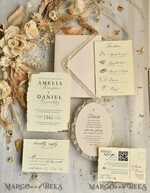 HOCHZEITS EINLADUNGEN vintage Spitze / rustikale Spitze Luxus-Hochzeitseinladungen in einer warmen Beige- und Nude-Farbpalette.14