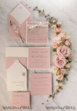 HOCHZEITS EINLADUNGEN vintage Spitze / rustikale Spitze Elegante Hochzeitskarten Vintage-Spitze personalisierte Einladung Elfenbein-Schüssel und dämmerndes Rosenpink17