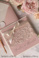 HOCHZEITS EINLADUNGEN vintage Spitze / rustikale Spitze Elegante Hochzeitskarten Vintage-Spitze personalisierte Einladung Elfenbein-Schüssel und dämmerndes Rosenpink17