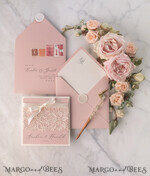 HOCHZEITS EINLADUNGEN vintage Spitze / rustikale Spitze Elegante Hochzeitskarten Vintage-Spitze personalisierte Einladung Elfenbein-Schüssel und dämmerndes Rosenpink17