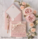 HOCHZEITS EINLADUNGEN vintage Spitze / rustikale Spitze Elegante Hochzeitskarten Vintage-Spitze personalisierte Einladung Elfenbein-Schüssel und dämmerndes Rosenpink17