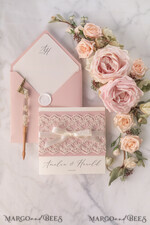 HOCHZEITS EINLADUNGEN vintage Spitze / rustikale Spitze Personalisierte Hochzeitskarten Vintage Spitze Einladungen Blush Pink und Elfenbein17
