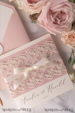 HOCHZEITS EINLADUNGEN vintage Spitze / rustikale Spitze Personalisierte Hochzeitskarten Vintage Spitze Einladungen Blush Pink und Elfenbein17