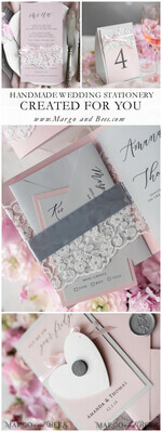 HOCHZEITS EINLADUNGEN vintage Spitze / rustikale Spitze Elegante Vintage Spitze Hochzeitskarten Romantische maßgeschneiderte graue Hochzeitskarten Glamour rosa Hochzeits Einladung Suite Pocket Hochzeits Einladungen37