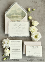 HOCHZEITS EINLADUNGEN vintage Spitze / rustikale Spitze Personalisierte Elfenbein-Hochzeitseinladungen Vintage Spitze Einladungen Salbeigrün18