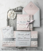 HOCHZEITS EINLADUNGEN vintage Spitze / rustikale Spitze Vintage Spitze Erschwingliche Hochzeitskarten Elegante Einladungen Grau und Blush Pink8